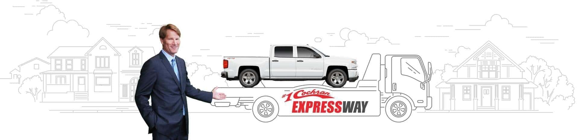 Cochran expressway banner with a car on a truck