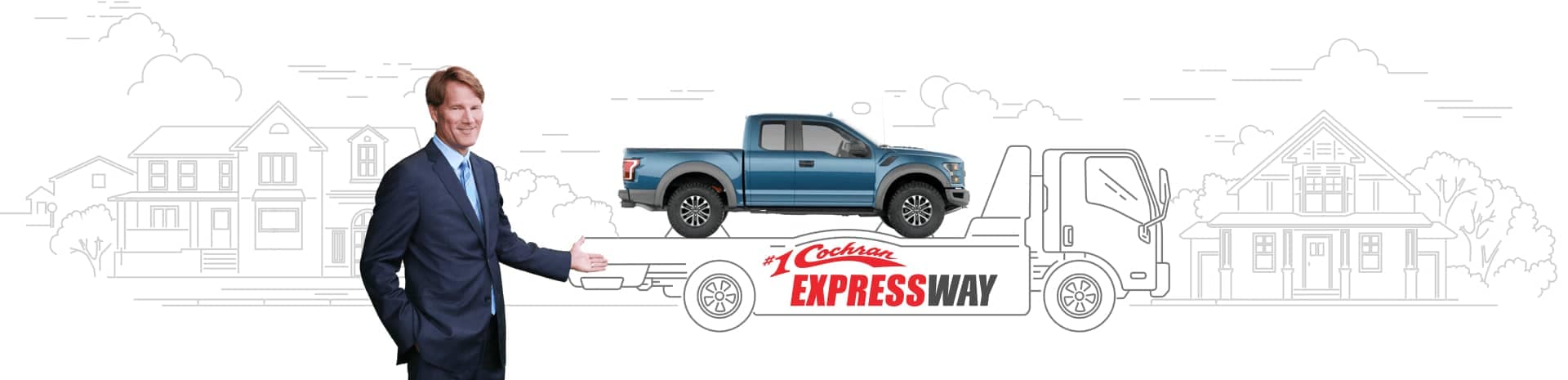 Cochran expressway banner with a car on a truck