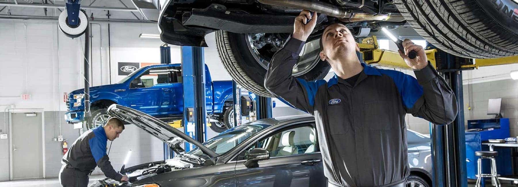 ford technicians work in service bay