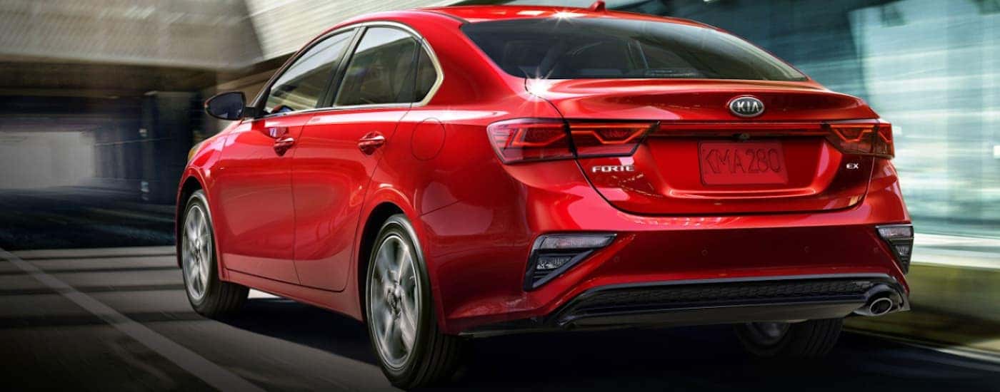 Rear of red kia forte