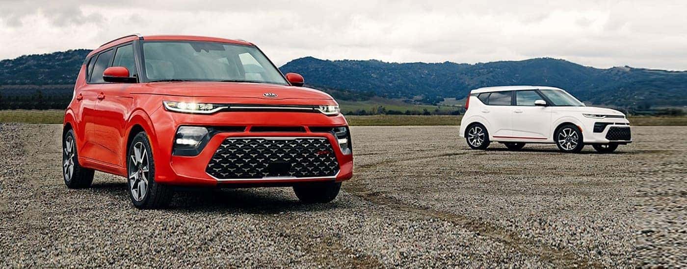 Red and White Kia Soul