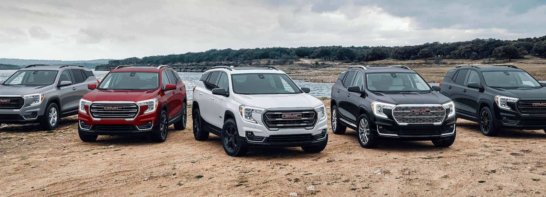 Group-of-2023-GMC-Terrain-SUVs-parked-on-beach