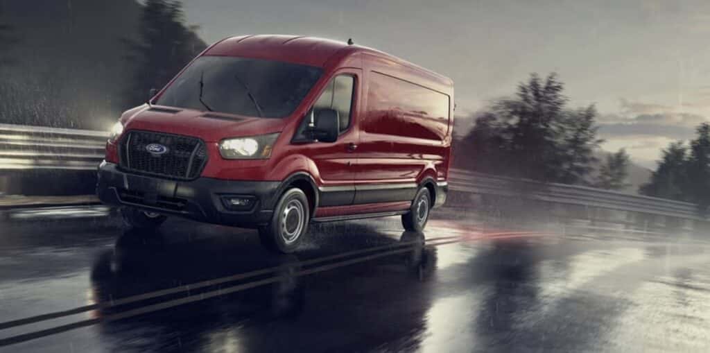 Red-Ford-Transit-on-a-highway