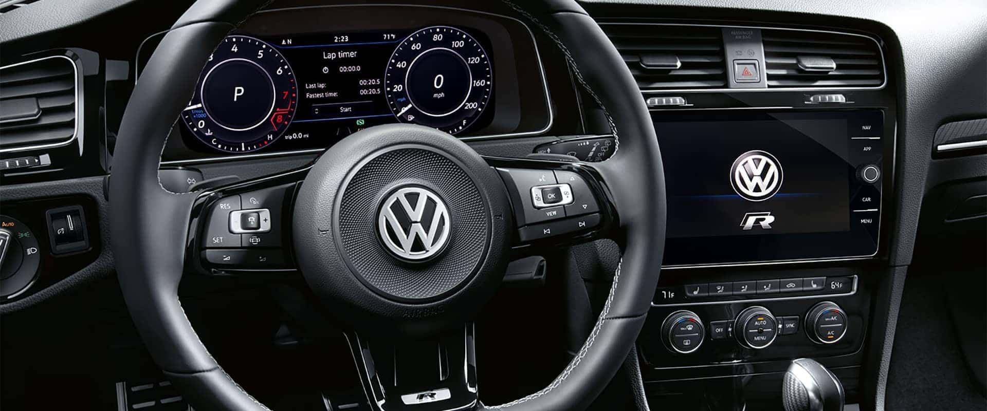 Interior dashboard view of VW Golf R