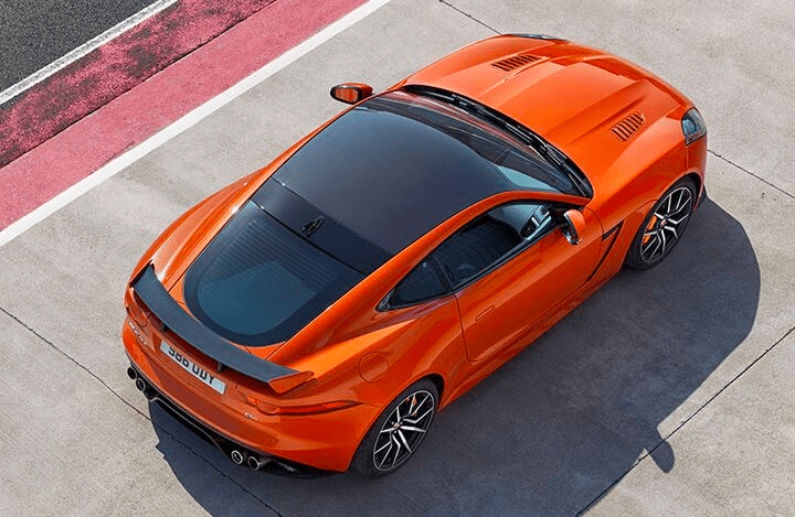 overhead view of an orange 2017 Jaguar F-Type SRV