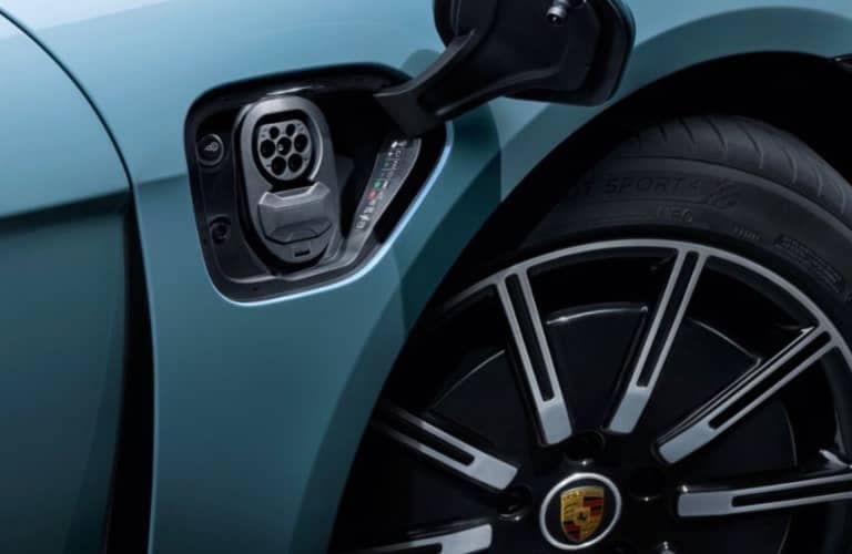 2022 Porsche Taycan GTS blue battery charge port
