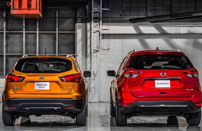 Nissan rogue and rouge sport side by side rear view