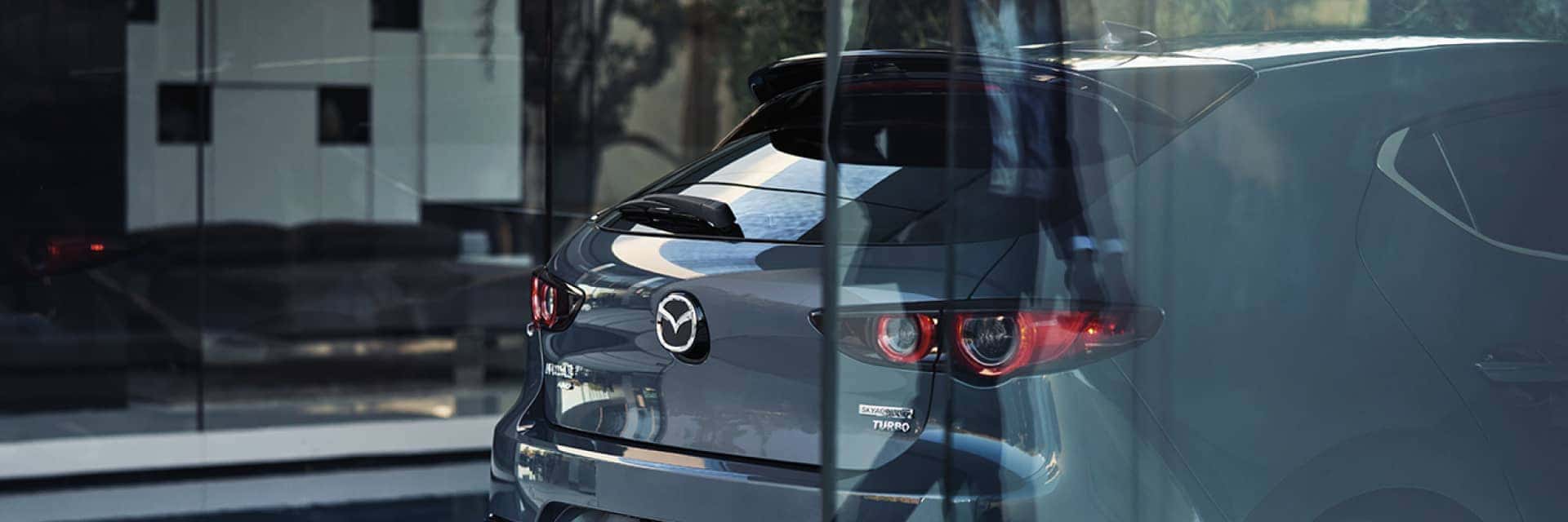 Angled view of the hatch of a 2024 Mazda3 hatchback
