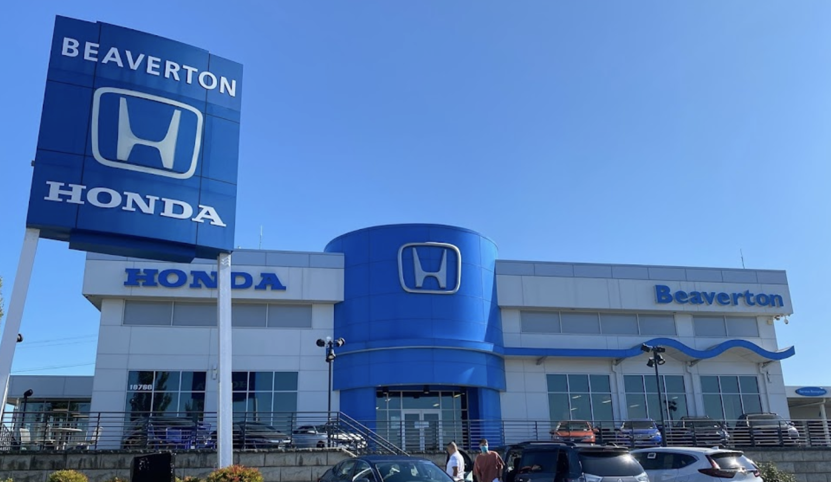 Front exterior of the Beaverton Honda dealership located in Beaverton Oregon. Call Beaverton Hondas phone number today.
