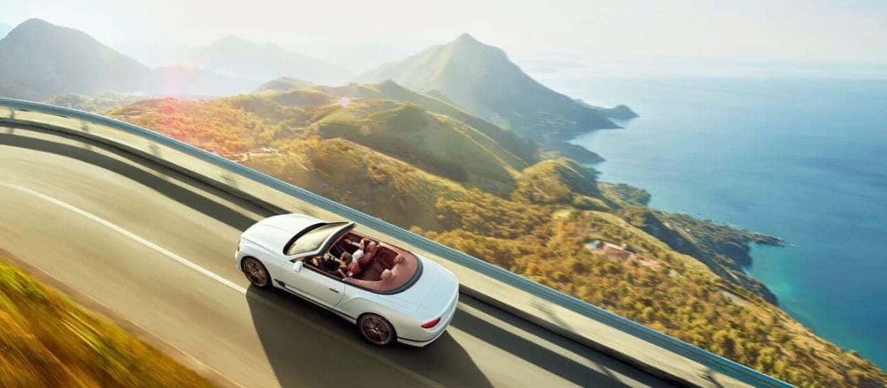 Top view of the Continental GT Convertible driving down a road