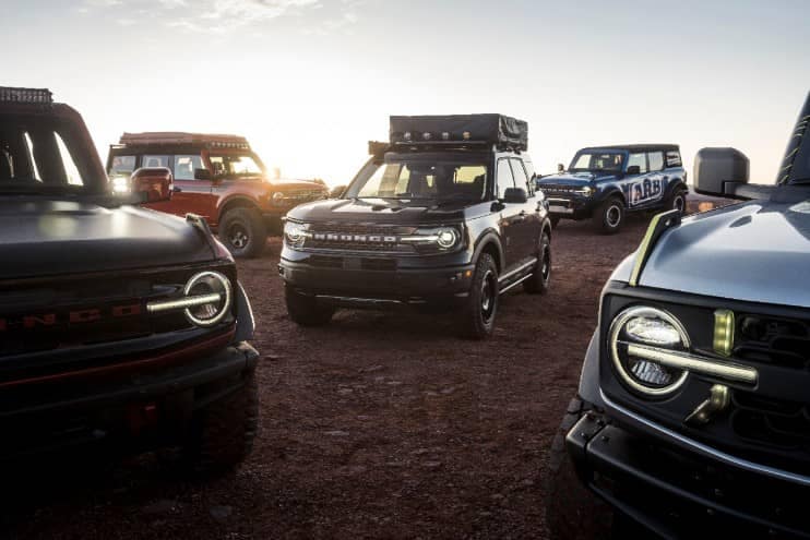 Five all-new Ford Broncos customized with aftermarket 2021 Ford Bronco accessories and parts.