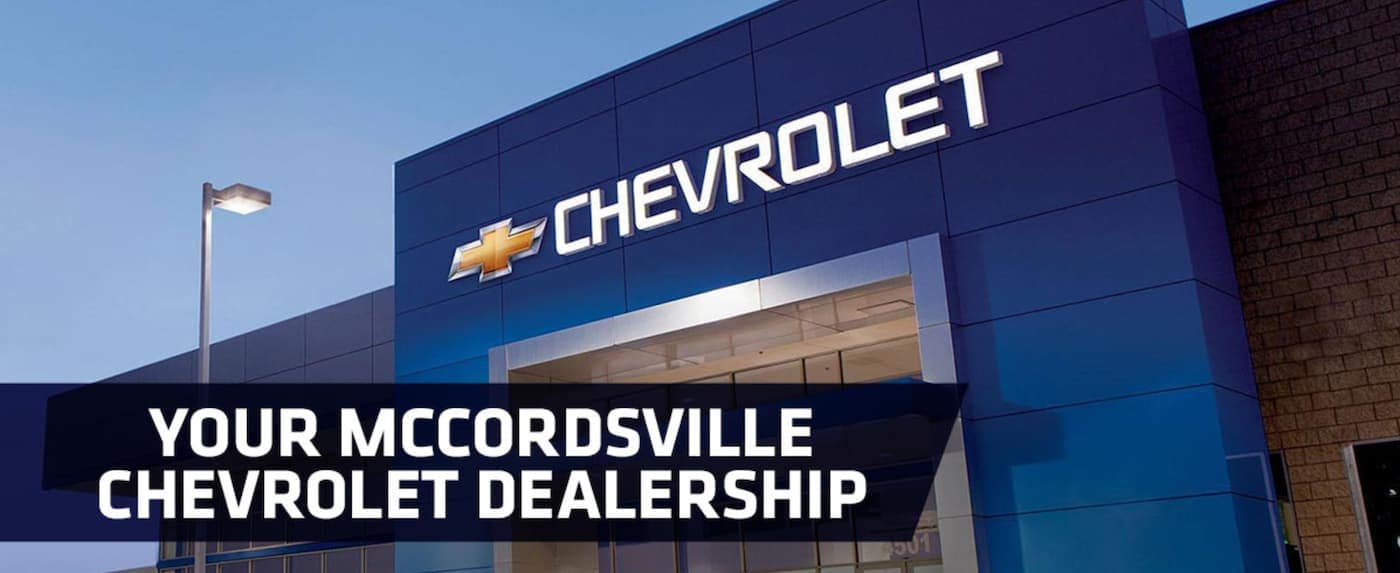 A McCordsville Chevrolet Dealer building is shown with the words 'You McCordsville Chevrolet Dealership' below.