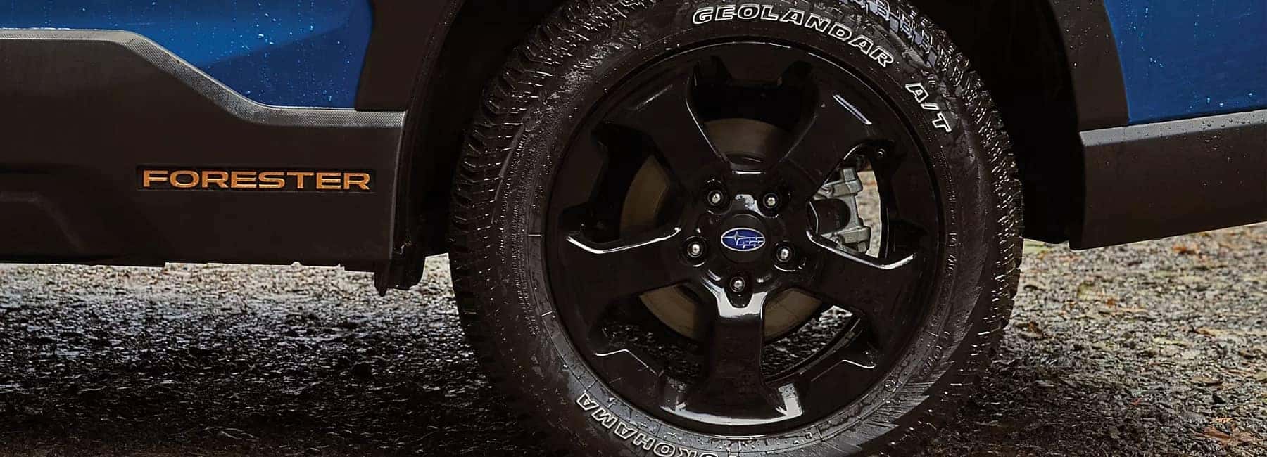 Forester- closeup on side of tire-blue