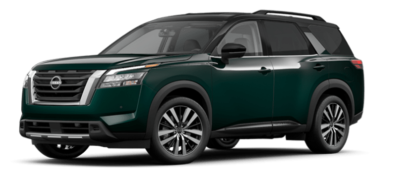 Angled View of a Green 2023 Nissan Pathfinder