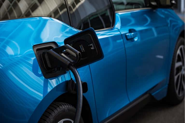 Blue EV car charging