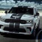 Cape Coral CDJR 2023 Dodge Durango SRT Hellcat White Exterior with Black Race Stripes