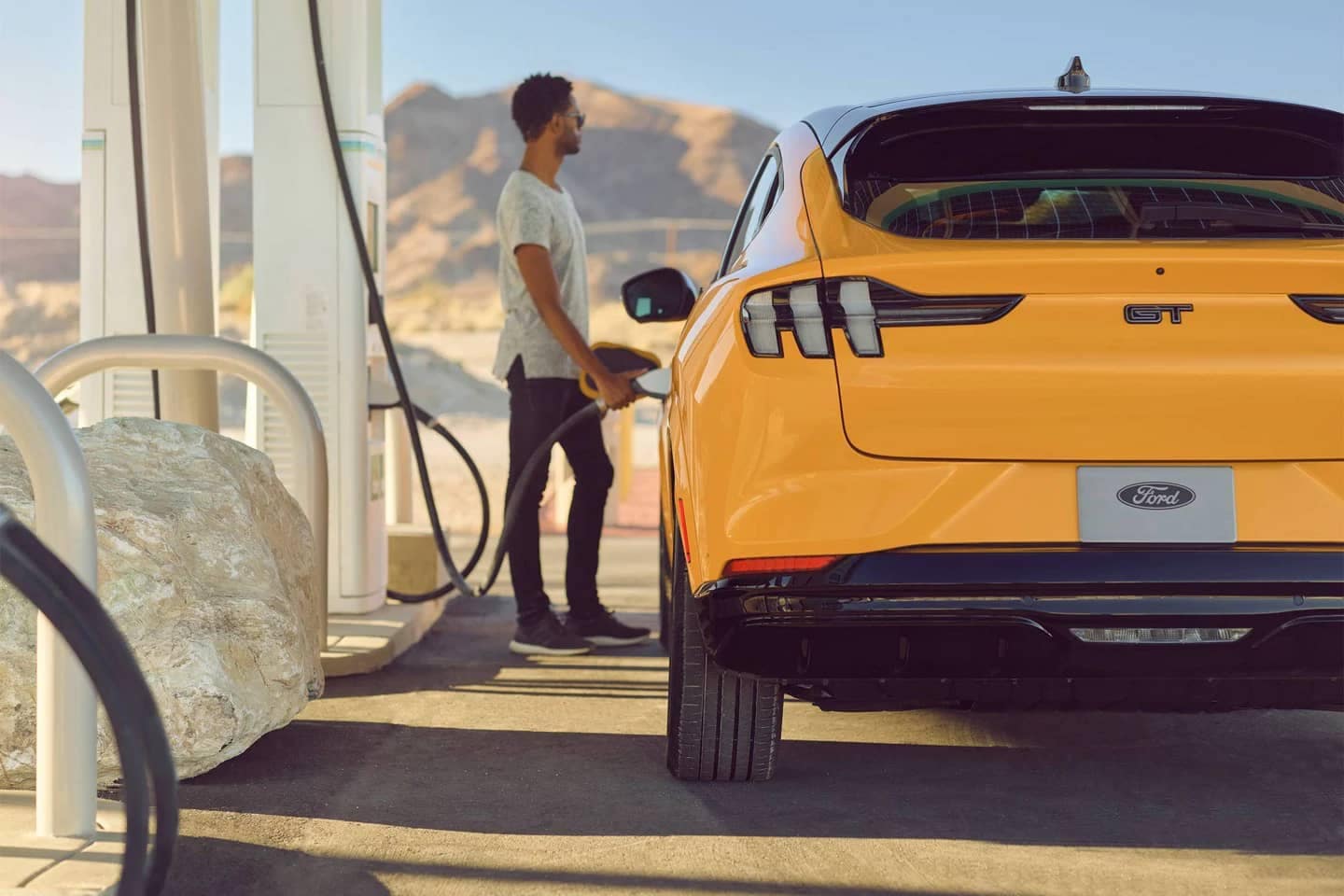 2022 Ford Mustang Mach-E charging up at an electric station