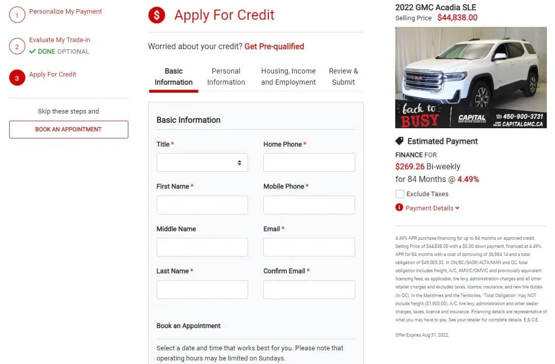 Screenshot of the Apply for Credit step