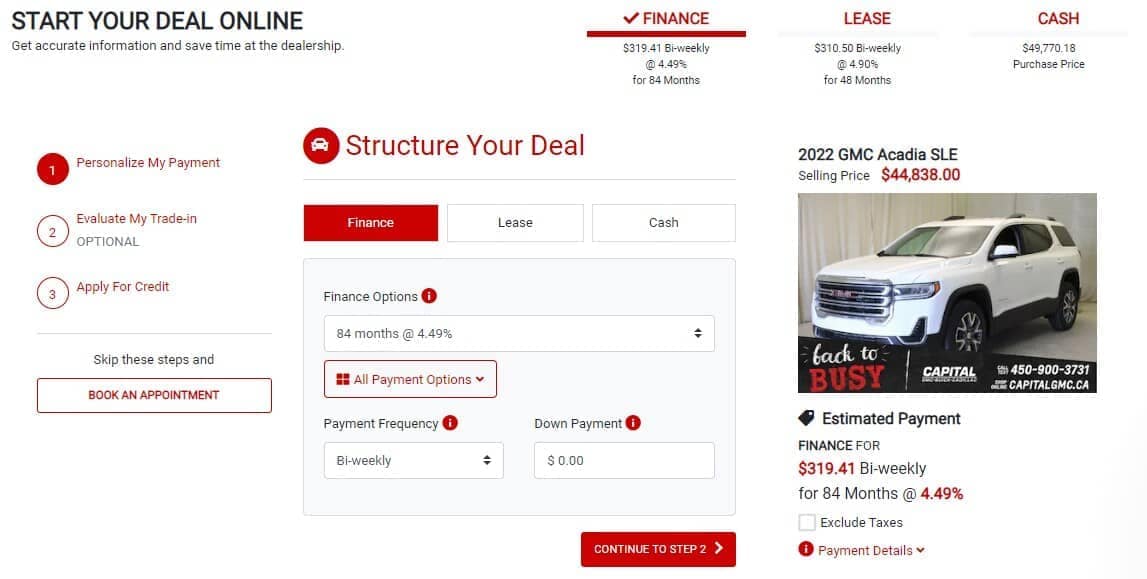 Screenshot of the Structure Your Deal Step