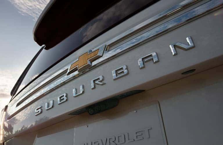 The word Suburban on the back of the 2021 Chevrolet Suburban