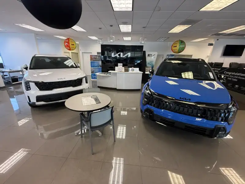 White and Blue Kia interior Car Town Kia Florence
