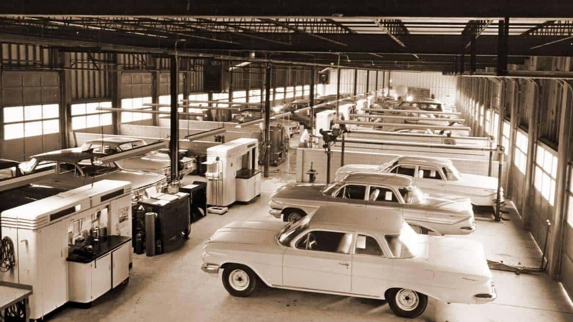 Classic cars lined up.