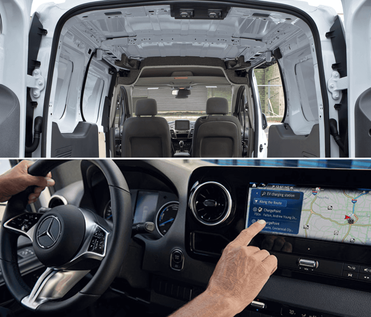 E-Transit Cargo Van vs. Mercedes-Benz eSprinter Cargo Van Dimensions