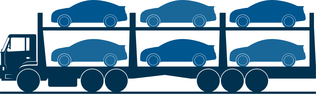 an animated graphic of a semi truck carrying cars