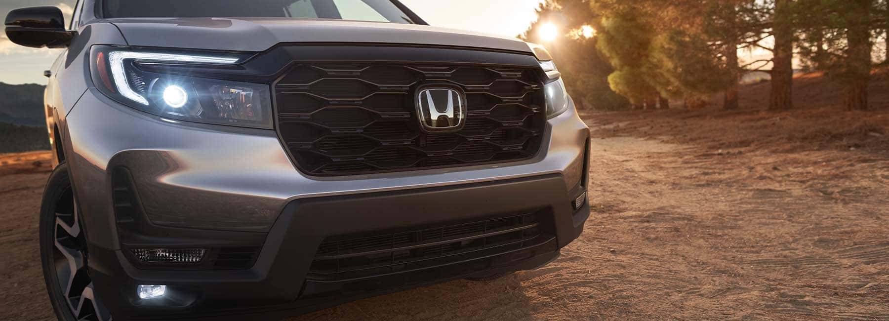 Closeup of a grey 2022 Honda Passport front bumper