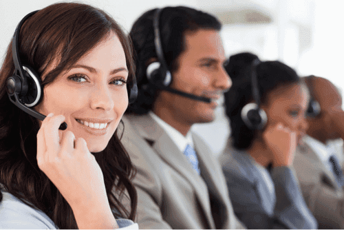 customer service reps talk on their headsets