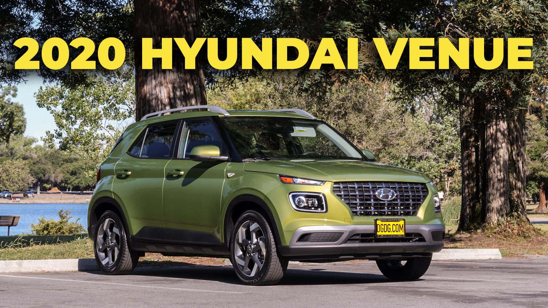 2020 Hyundai Venue SEL parked in front of a lake.