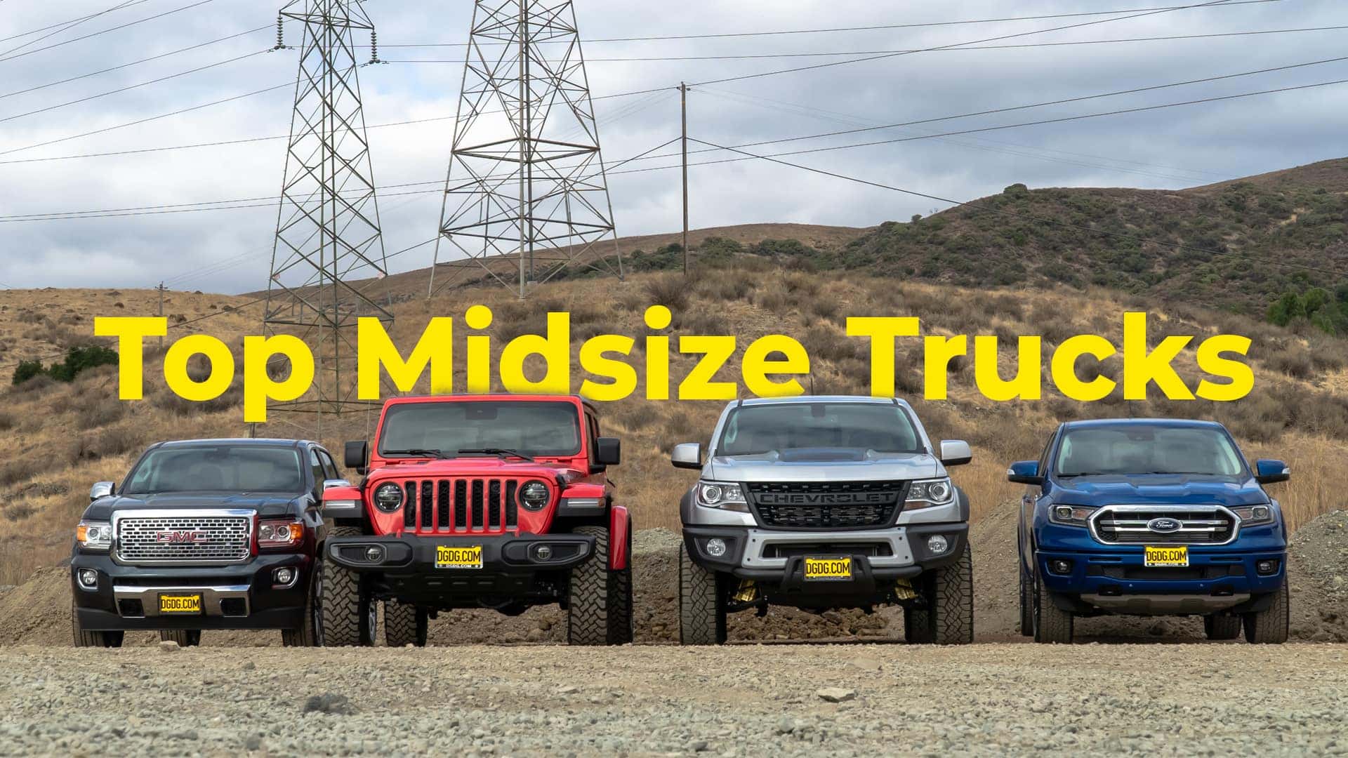 Various midsize trucks lined up in a row