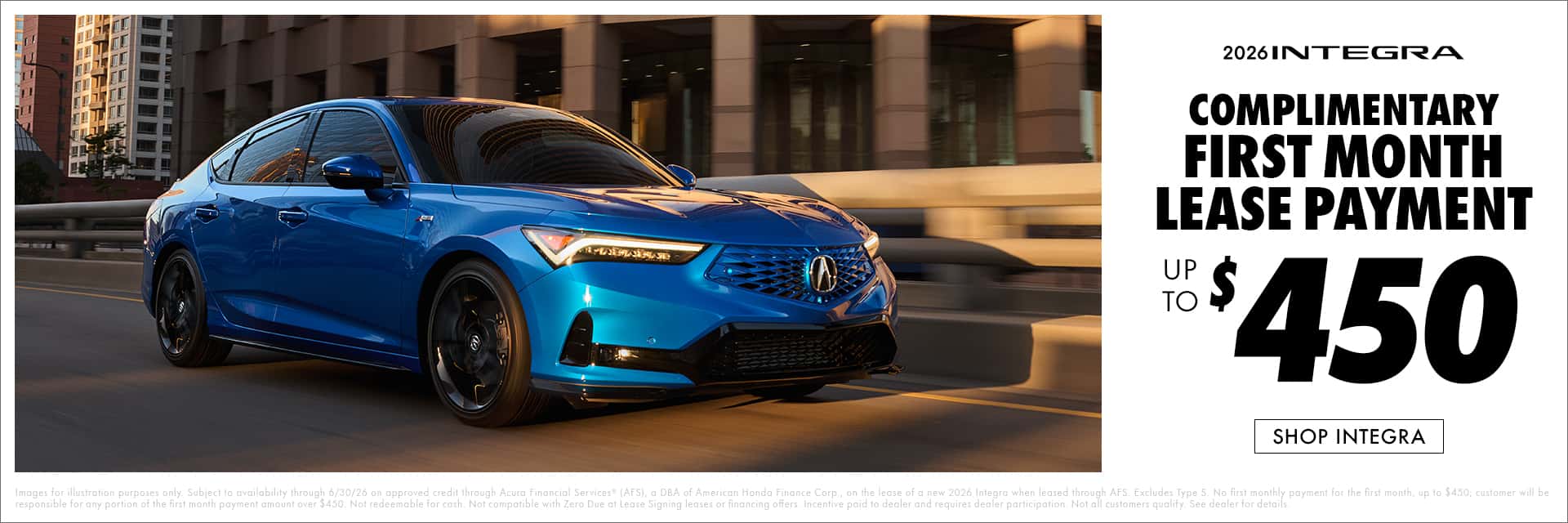 2026 Integra Complimentary First Month Lease Payment