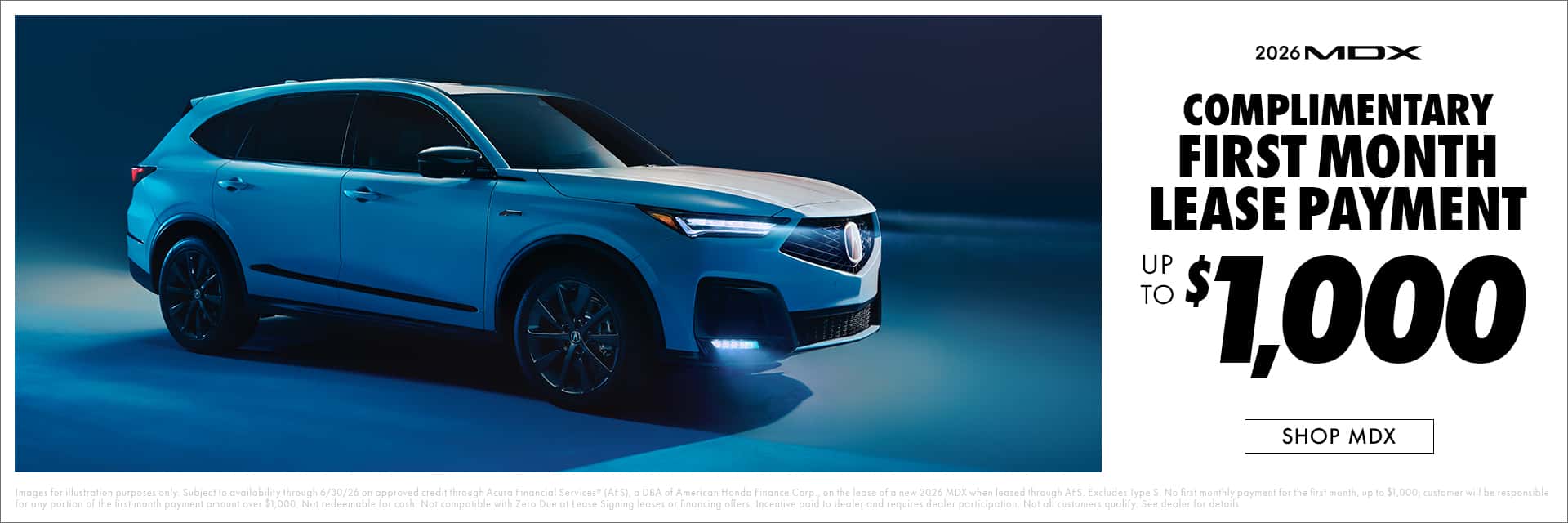 2026 MDX Complimentary First Month Lease Payment