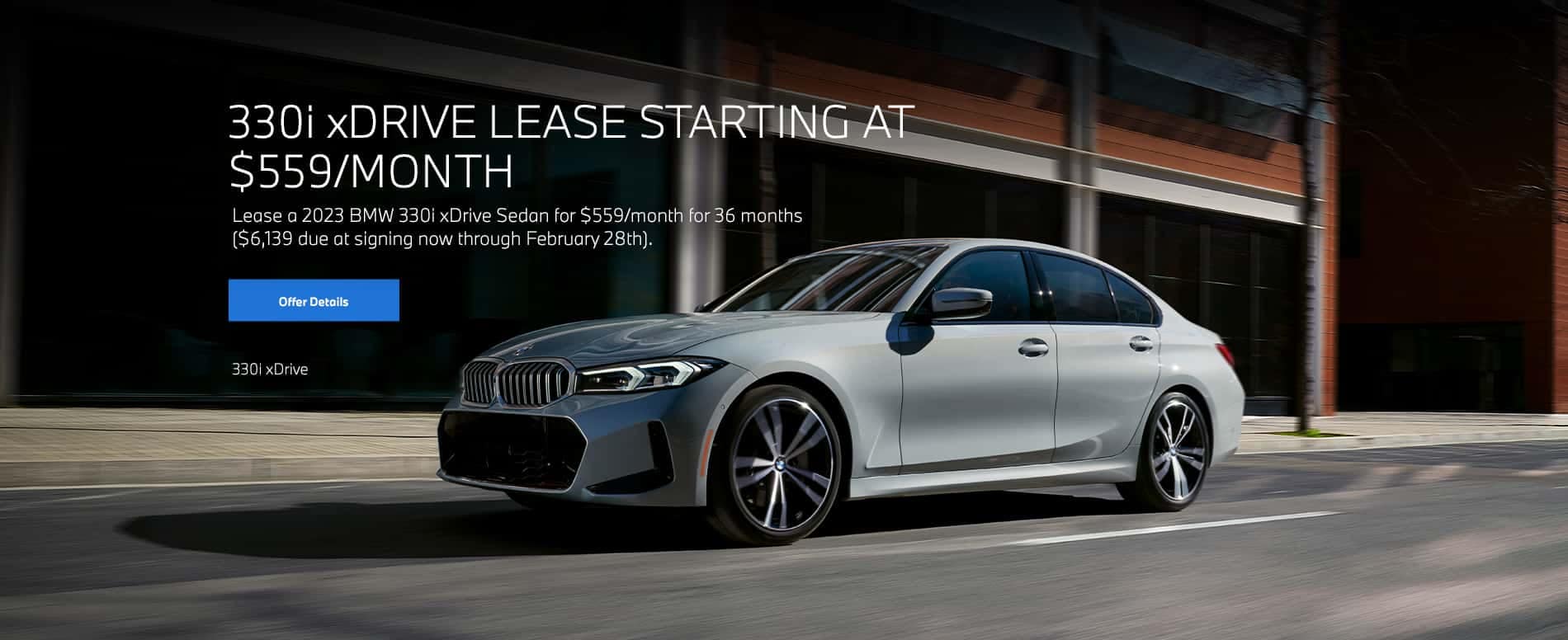 2023 330i xDrive Sedan lease starting at $559 per month for 36 months