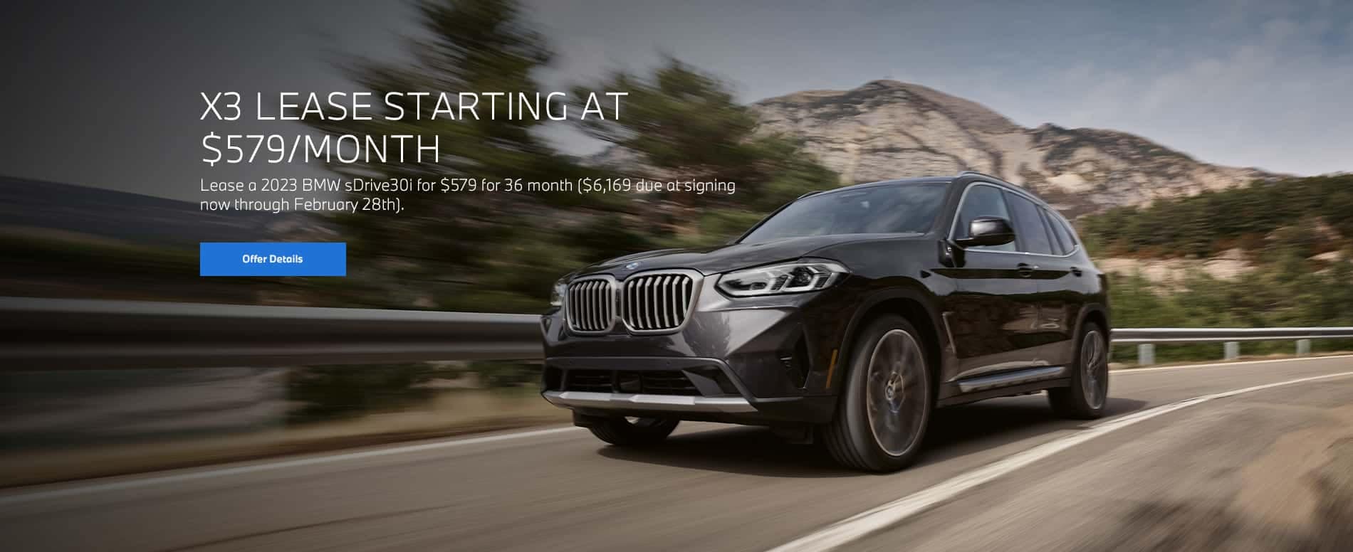 2023 X3 lease starting at $579 per month for 36 months
