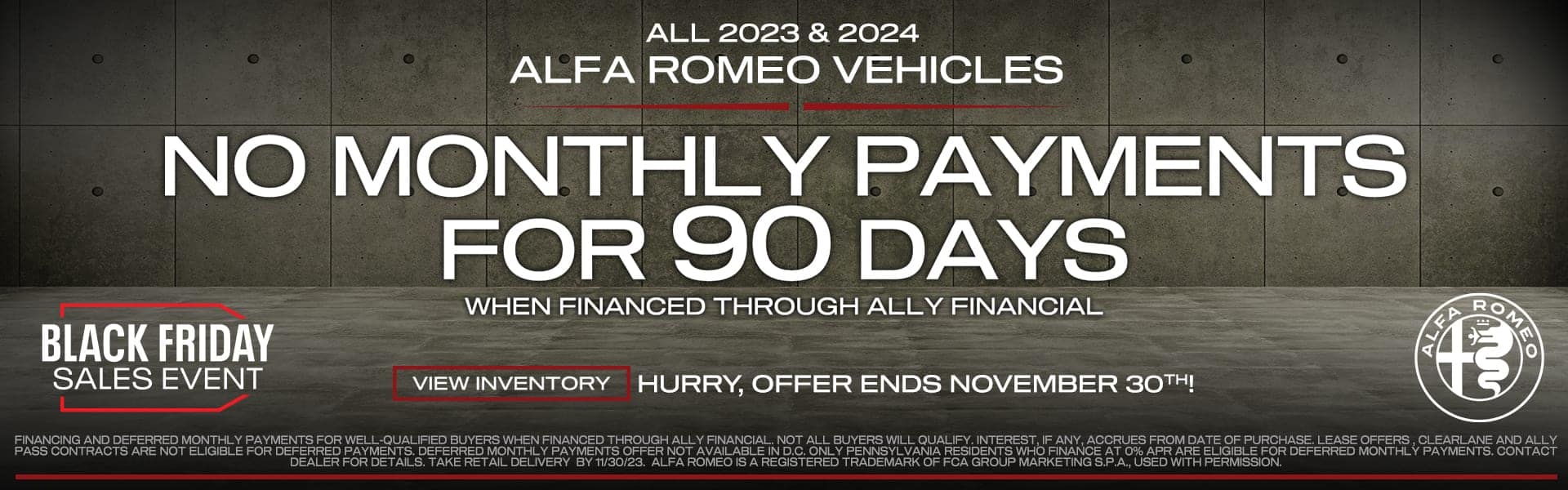 No Monthly Payments for 90 days on 2023 and 2024 Alfa Romeo Vehicles