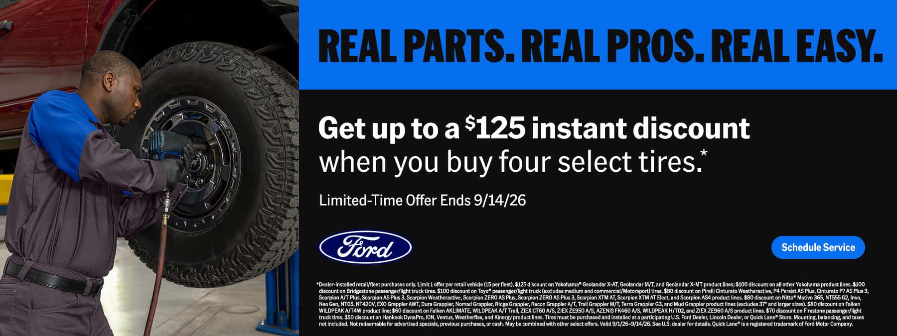Q3 September 2026 | Ford Service Dealer Connection ($125 Tire Offer) Banners 9/1/26-9/14/26