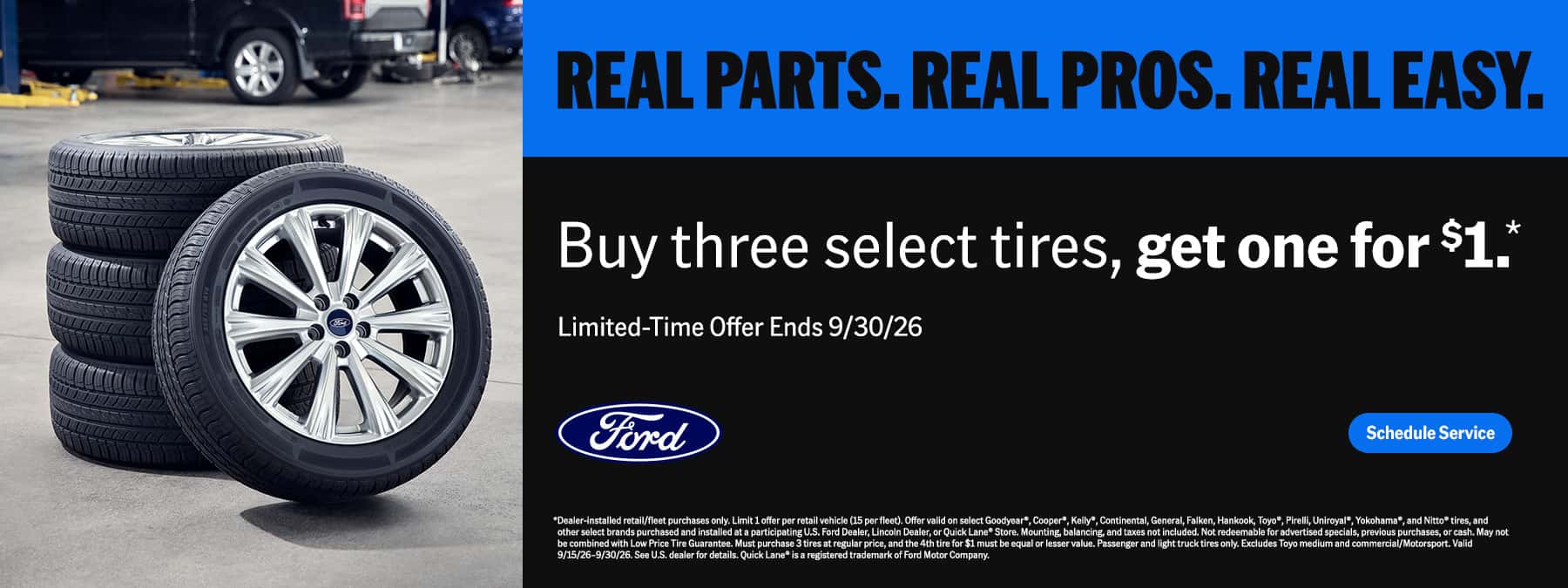 Q3 September 2026 | Ford Service Dealer Connection (B3G1 for $1 Tire Offer) Banners 9/15/26-9/30/26