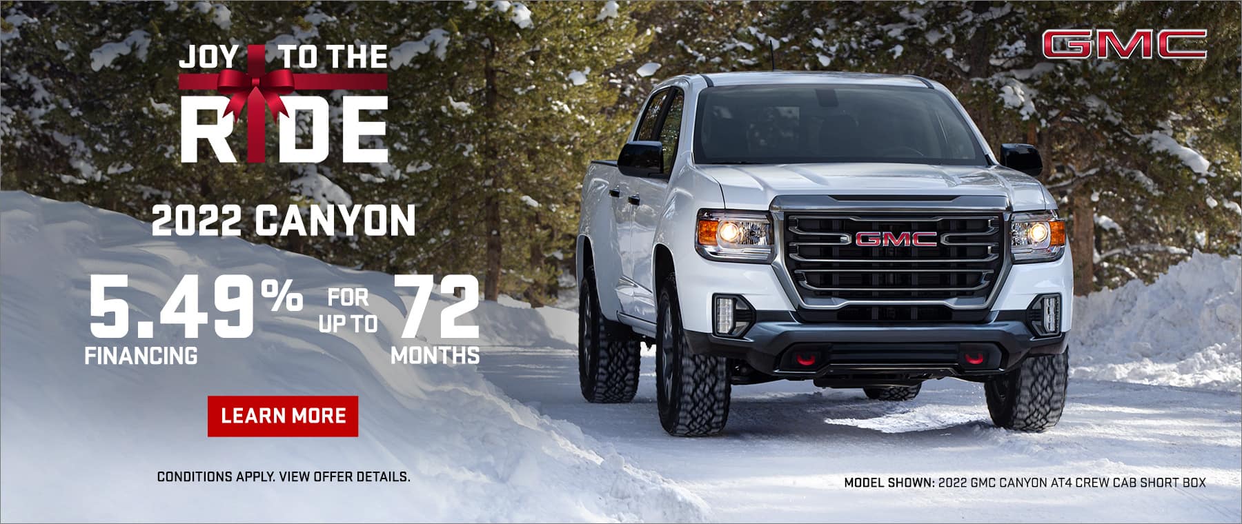 Get 5.49% financing for up to 72 months on a new 2022 GMC Canyon