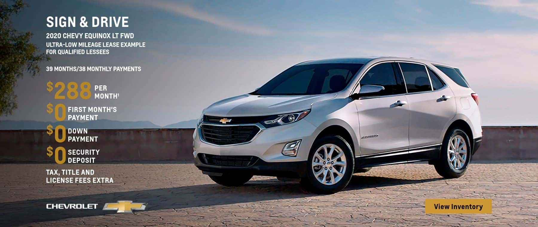 2020 Equinox LT FWD Ultra-Low Mileage Lease Example for Qualified Lessees $288 per month.