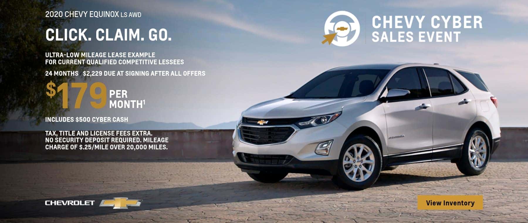 Ultra low mileage lease example for current qualified competitive lessee. 24 month, 2,229 due at signing, $179 per month. Includes $500 Cyber Cash.