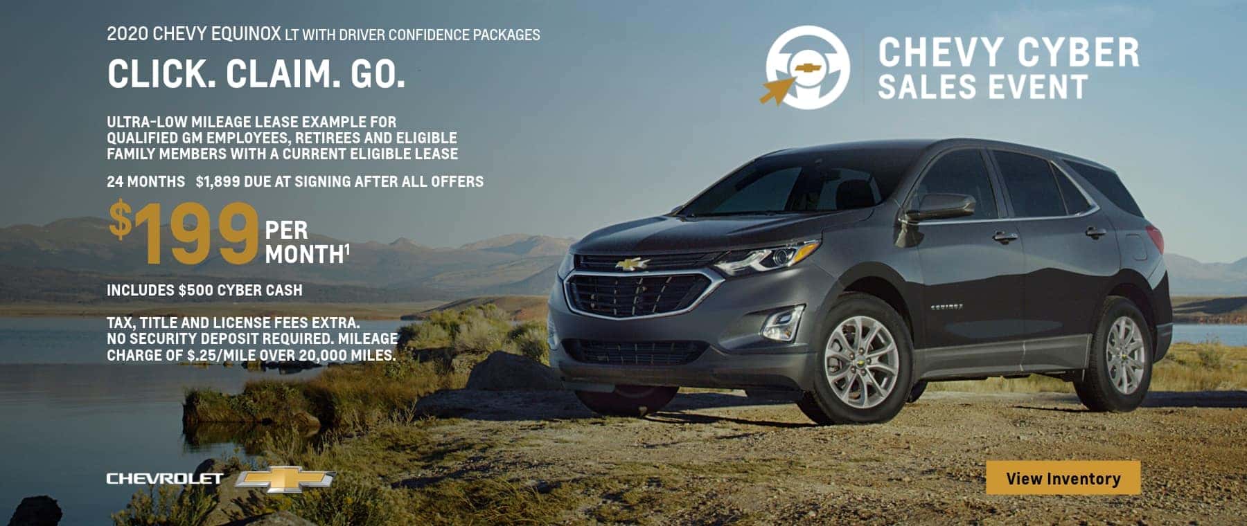 Ultra low mileage lease example for current qualified competitive lessee. 24 month, 1,899 due at signing, $199 per month. Includes $500 Cyber Cash.
