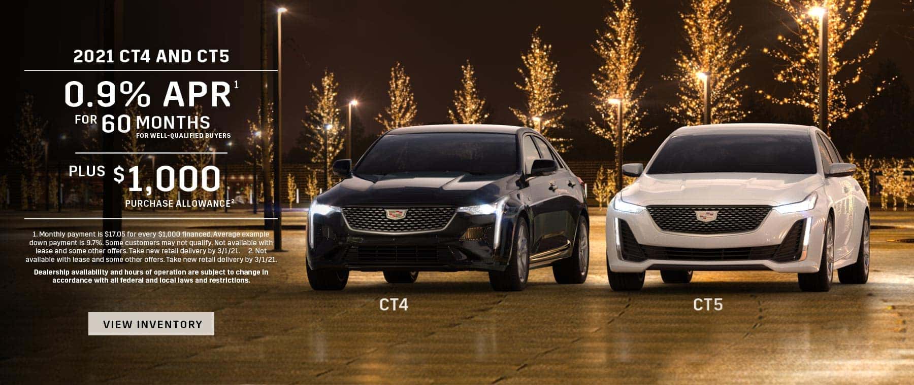 0.9% APR for 60 + $1,000 on 21MY CT4 & CT5
