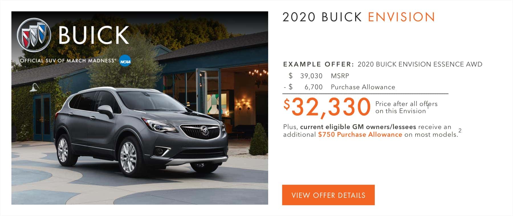 $6,700 Purchase Allowance on most models.1 Plus, current eligible Buick or GMC owners/lessees receive an additional $750 Purchase Allowance on most models.2