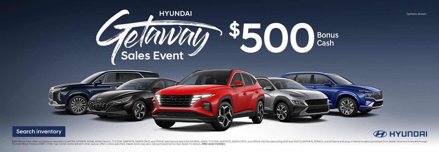 Hyundai Getaway Sales Event $500 bonus cash