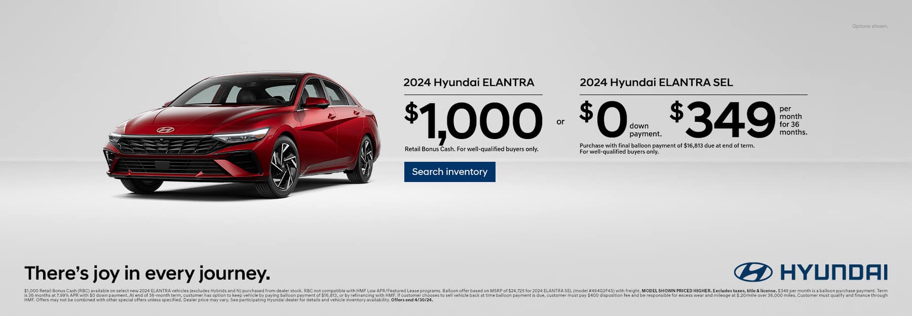 Drive the New 2024 Tucson SE for $349/mo for 39 mo lease with only $1 down -or- Purchase the New 2024 Hyundai Tucson and choose 2.99% APR for 60 months or $1500 HMF Bonus Cash | Drive the New 2023 Santa Fe SE for only $409/mo for 39 mo lease with only $1 down -or- Purchase the New 2023 Hyundai Santa Fe SEL and choose $3000 HMF Bonus Cash or 2.99 APR for 60 months + $1500 HMF Bonus Cash