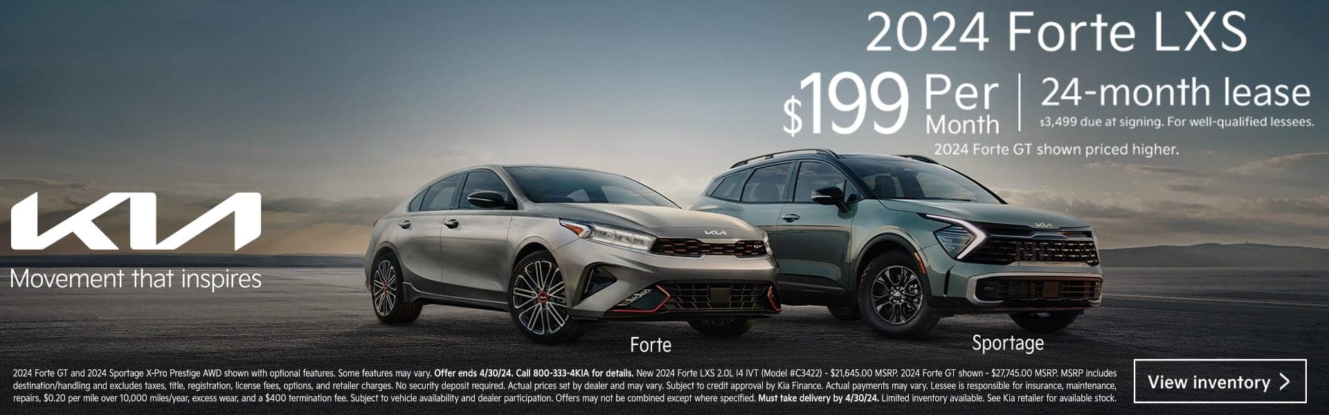 2024 Kia Forte $199/mo lease