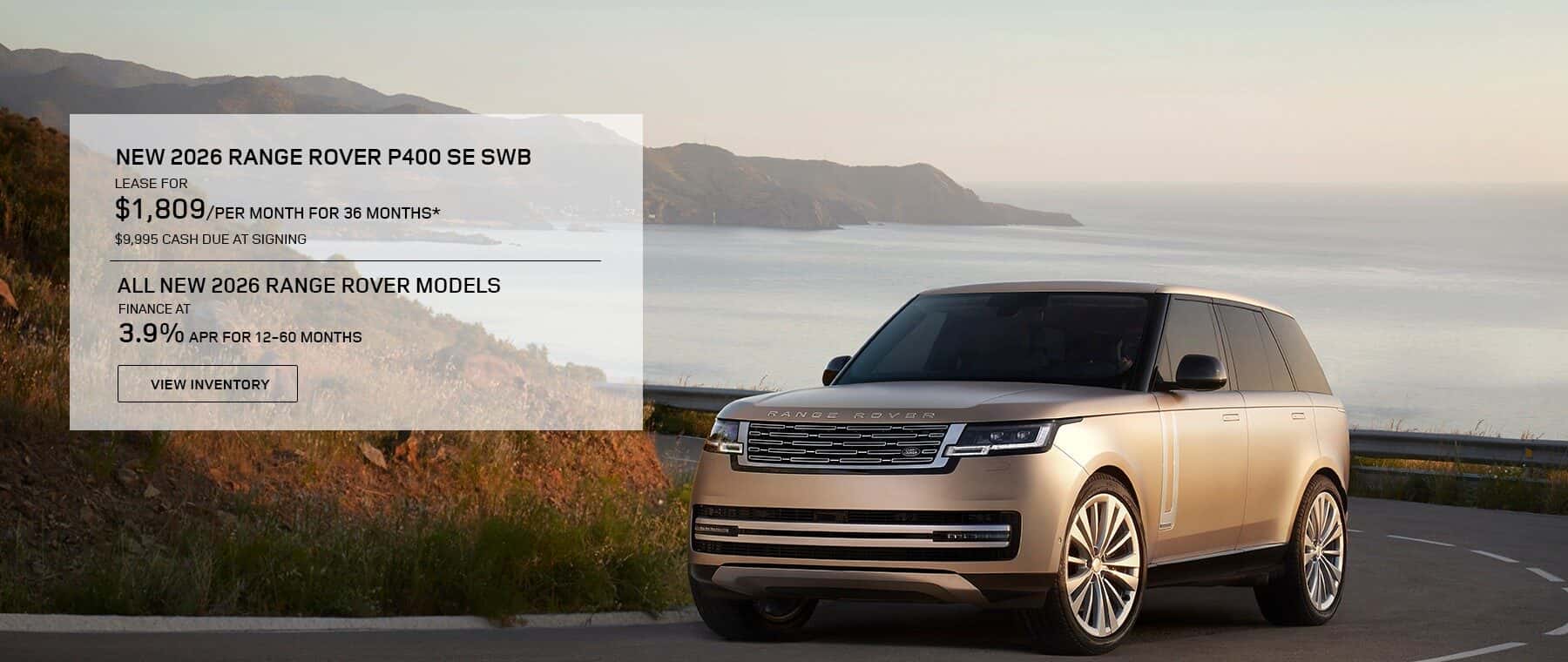 New 2026 Range Rover P400 SE SWB Lease and APR offers. Please see retailer for more information
