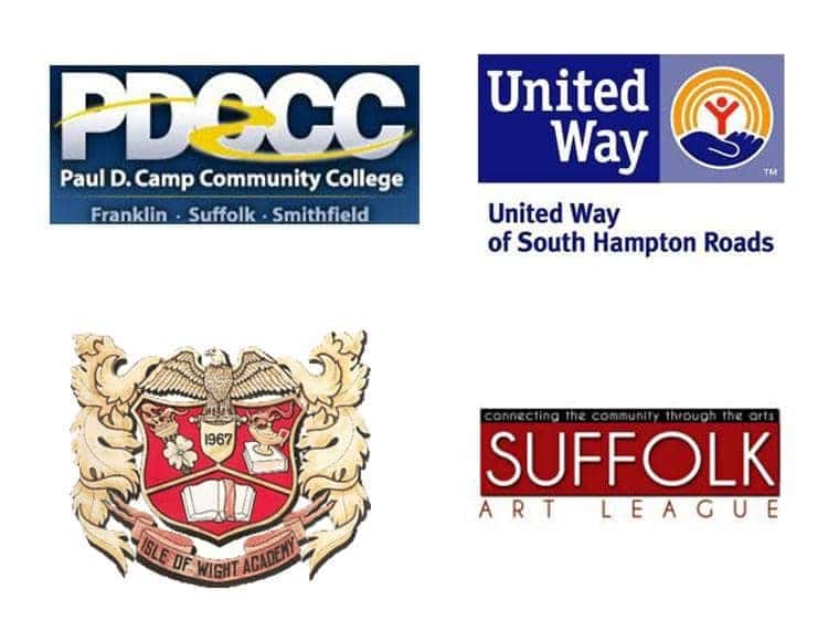 Paul D Camp Community College, United Way, Suffolk Art League, & Isle of Wight Academy Logos